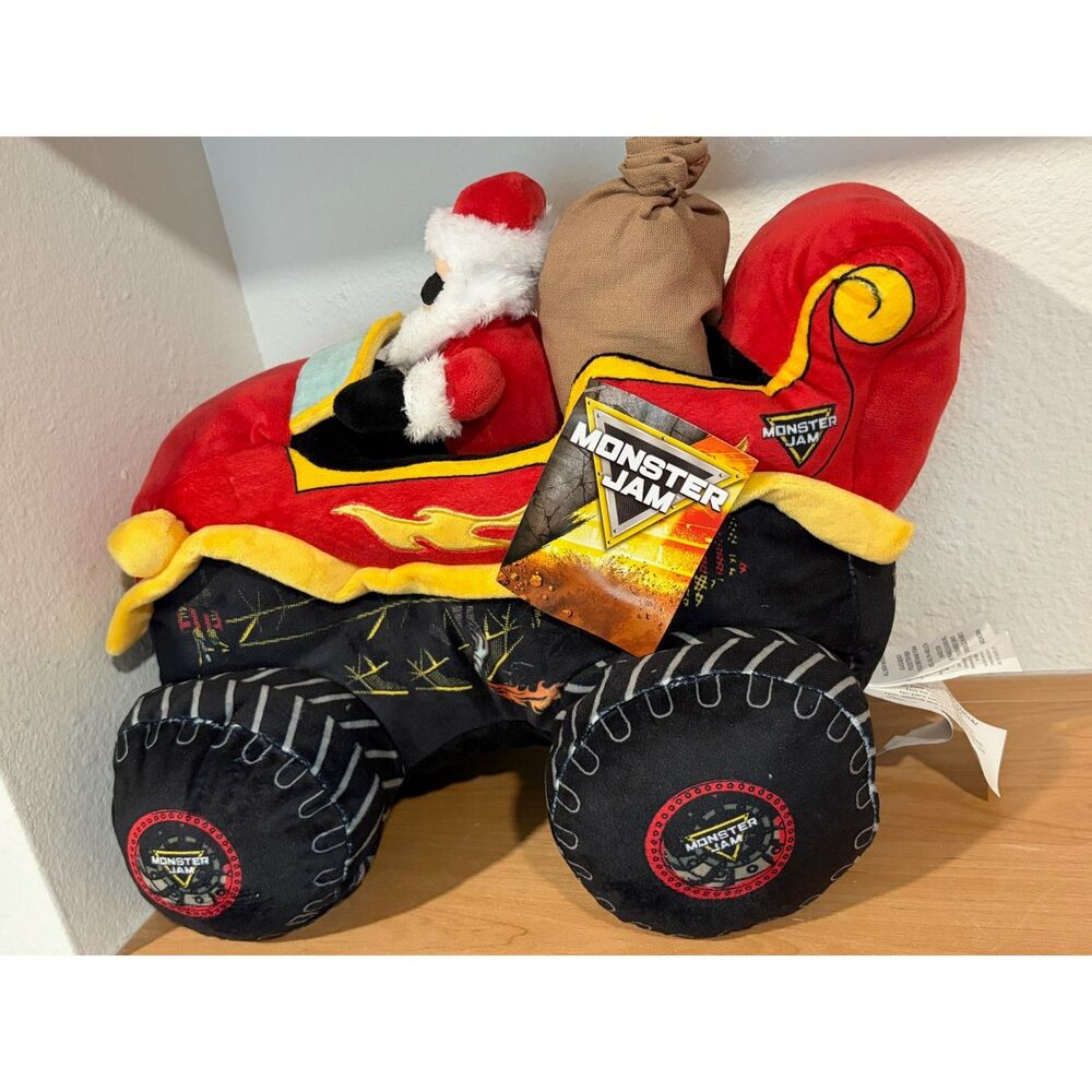 Monster Jam Santa Sleigh Weighted Plush Monster Truck Christmas NWT